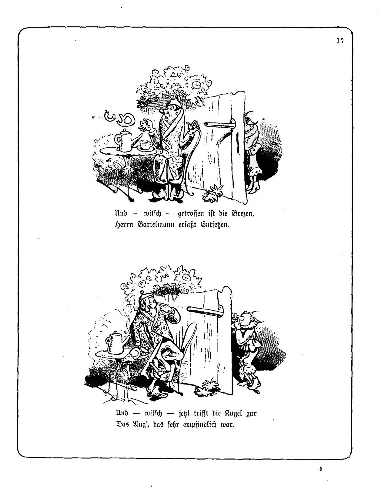 Hans Huckebein, con quạ xui xẻo, Cái ống thổi, trang 3