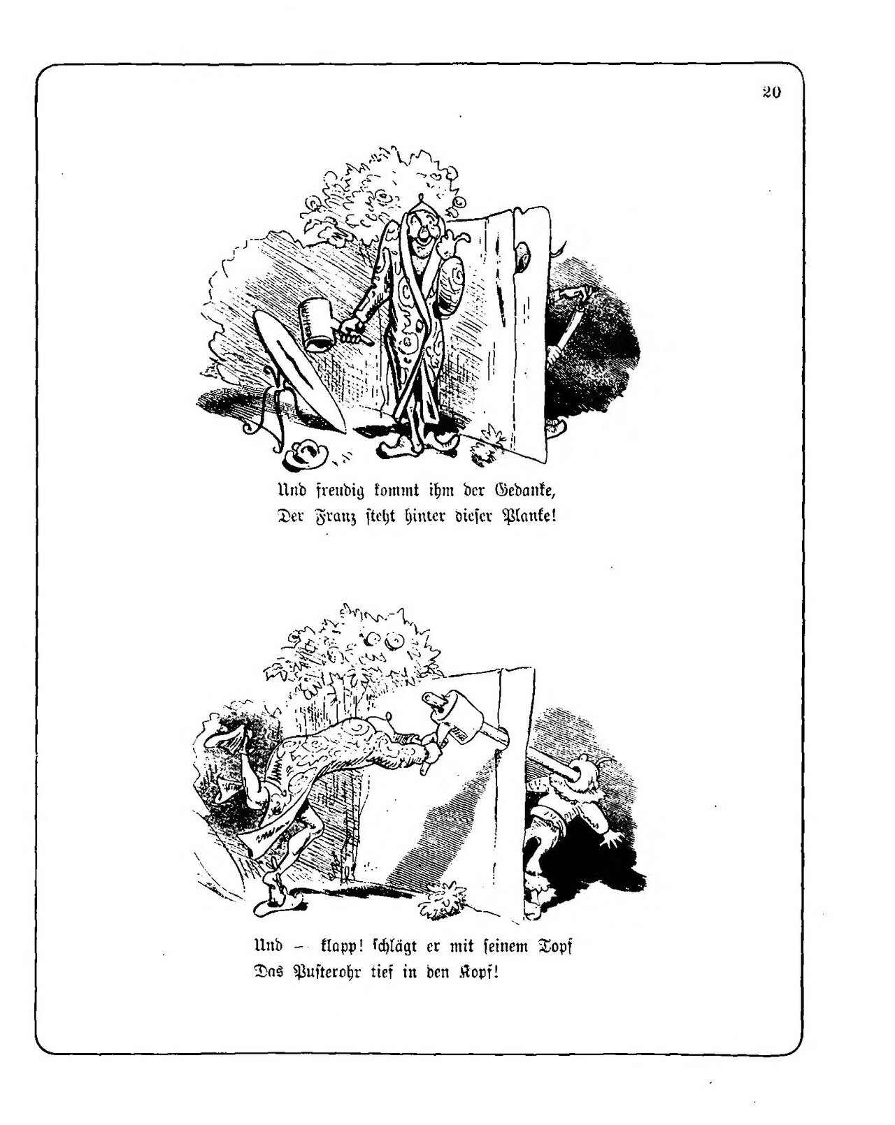 Hans Huckebein, con quạ xui xẻo, Cái ống thổi, trang 6